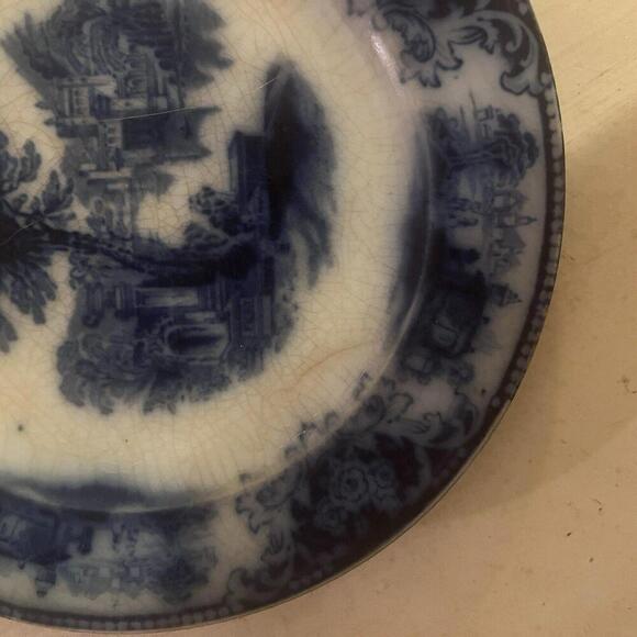 c1890's‎ W. H. GRINDLEY flow blue SHANGHAI Nice Condition. Wall Plate Attach  8” - Picture 4 of 9
